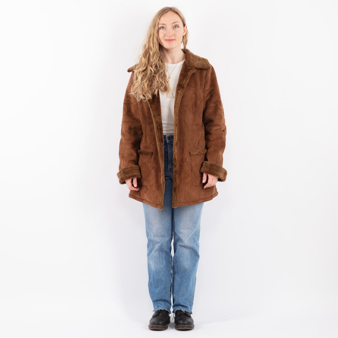 Vintage 90's Women Faux Sheepskin in BrownV9502