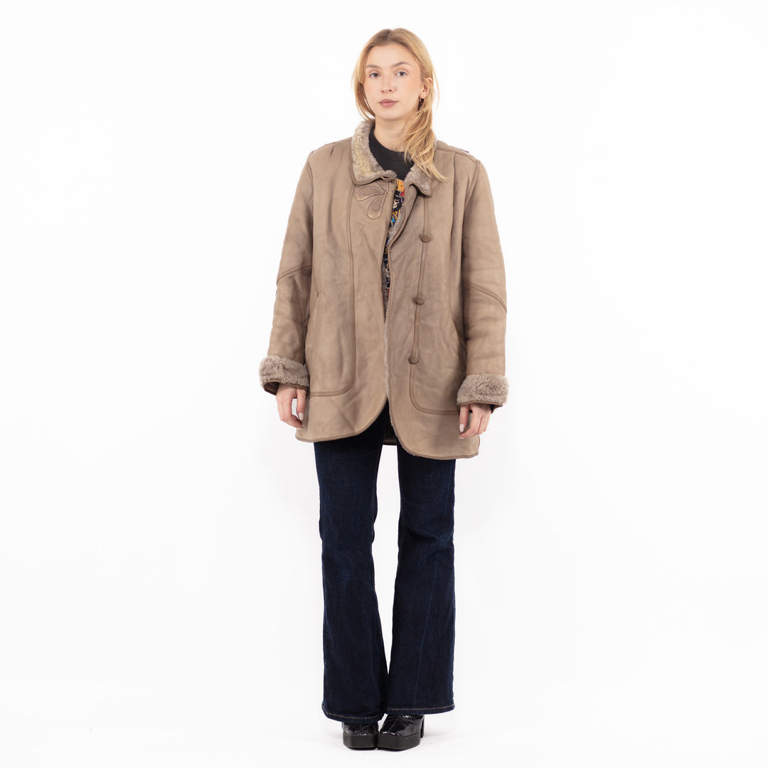 Vintage 80's Women Sheepskin Coat in Beige