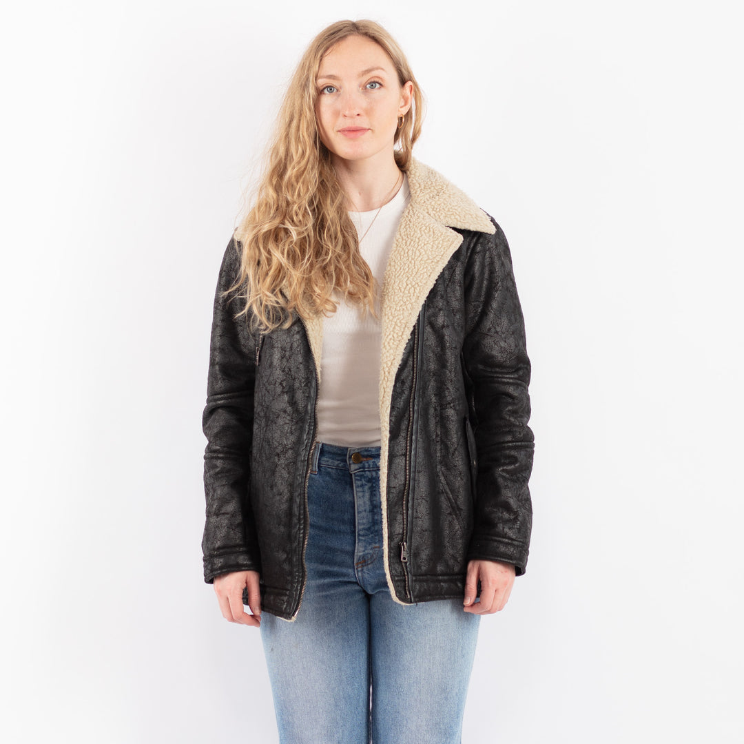 Vintage 00's Women Faux Sheepskin Jacket in BlackV9503