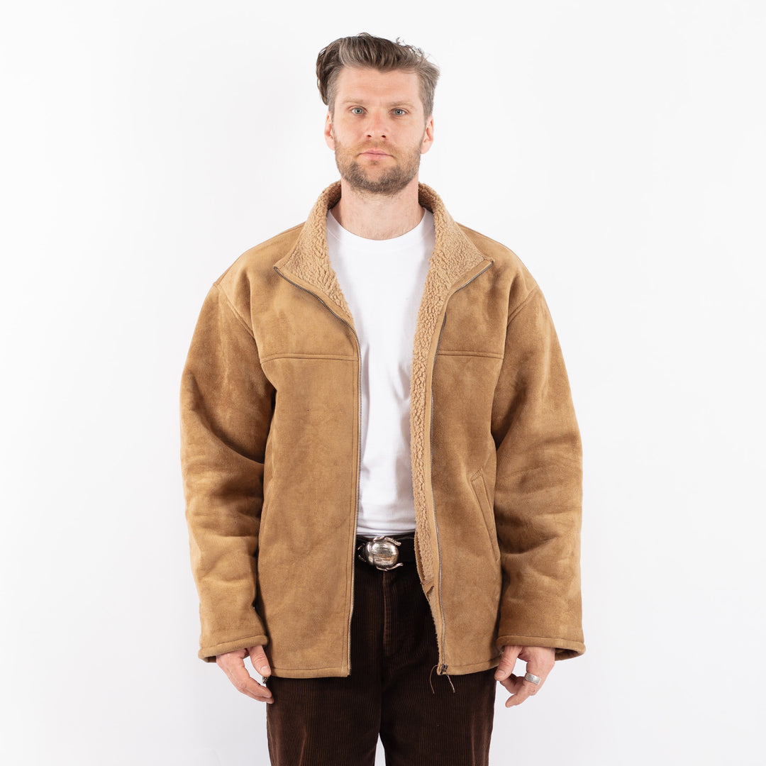 Vintage 90's Men Faux Sheepskin Jacket in BeigeZ1707