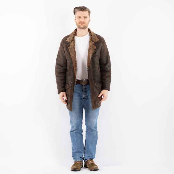 Vintage 80's Men Sheepskin Coat in BrownZ1433