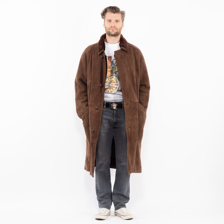 Vintage 80's Men Sheepskin Coat in BrownZ1978