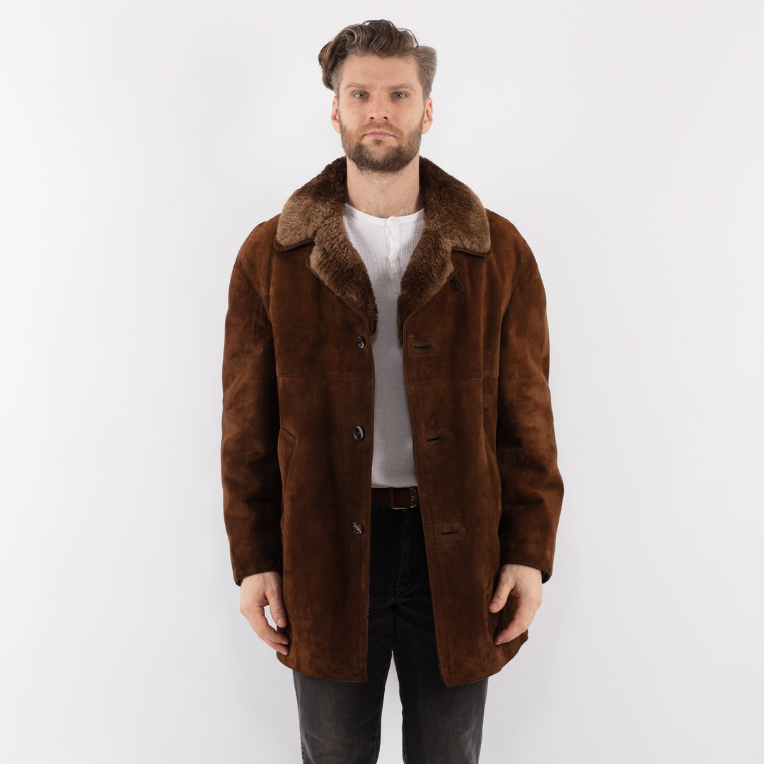 Vintage 70's Men Suede Sherpa Coat in BrownZ1007