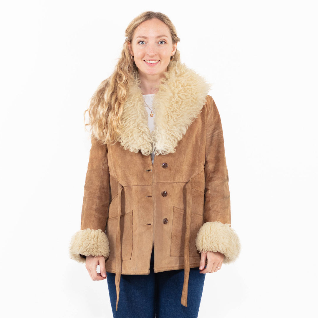 Vintage 70's Penny Lane Suede Sherpa Jacket in Beige