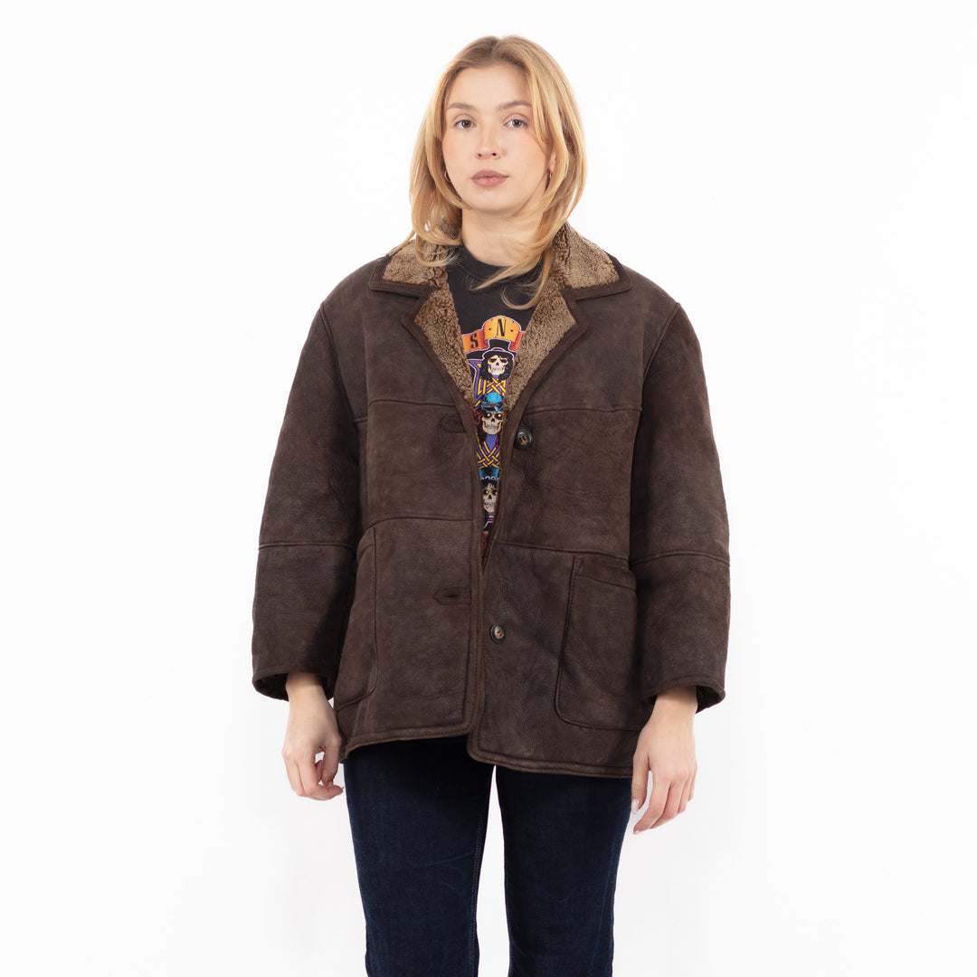 Vintage 90's Women Sheepskin Jacket in BrownA1143