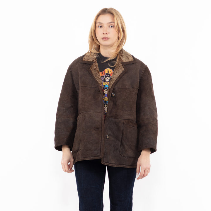 Vintage 90's Women Sheepskin Jacket in BrownA1143