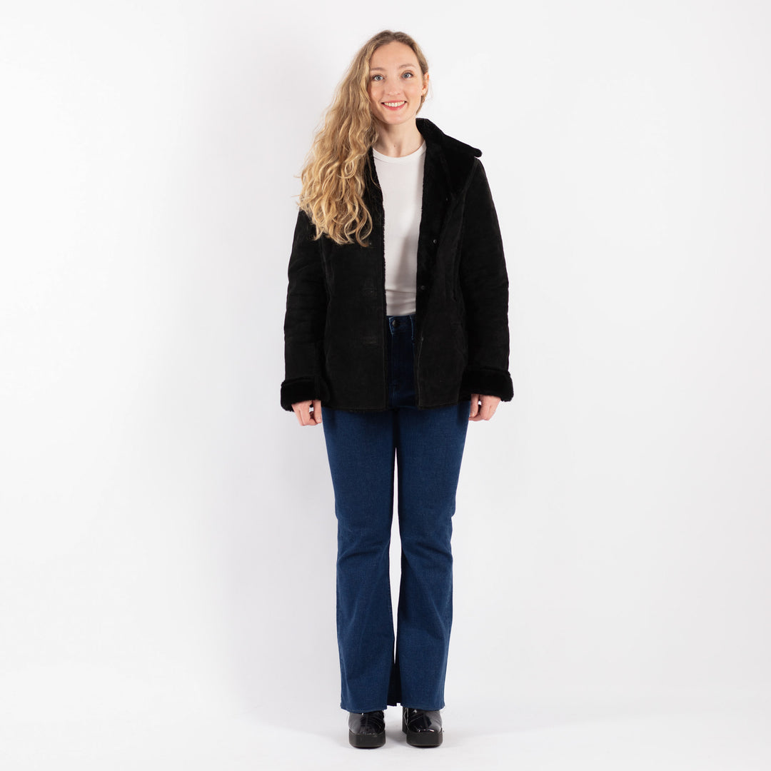 Vintage 90's Women Suede Sherpa Jacket in BlackV9169