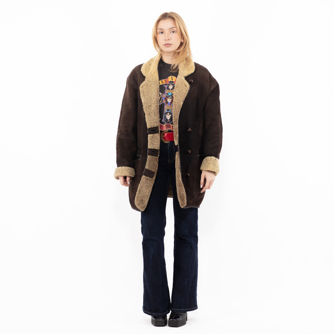 Vintage 90's Women Sheepskin Coat in BrownA1144