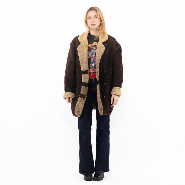 Vintage 90's Women Sheepskin Coat in BrownA1144