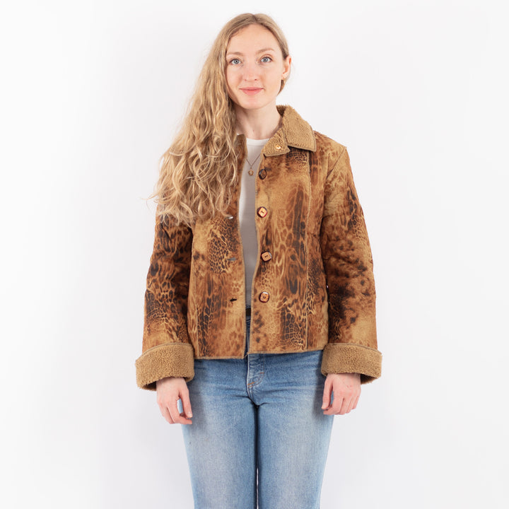 Vintage 90's Women Faux Sheepskin Jacket in BeigeV9506