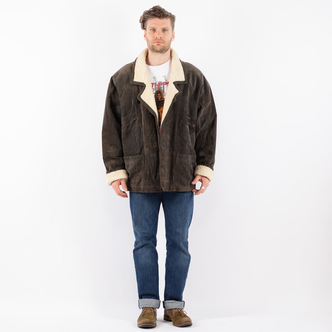 Vintage 90's Men Suede Sherpa Coat in GrayZ1542