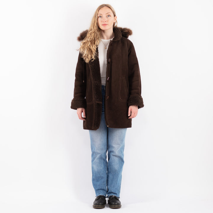 Vintage 90's Women Faux Sheepskin Coat in BrownV9507