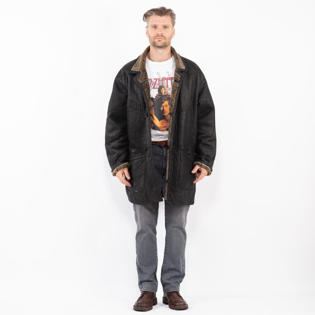 Vintage 90's Men Sheepskin Coat in BlackZ2106