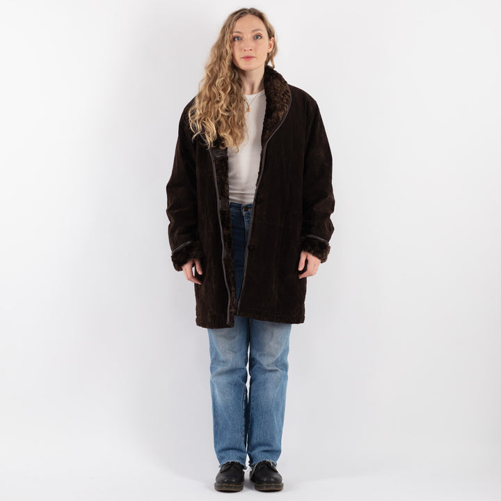 Vintage 90's Women Suede Sherpa Coat in BrownV9262