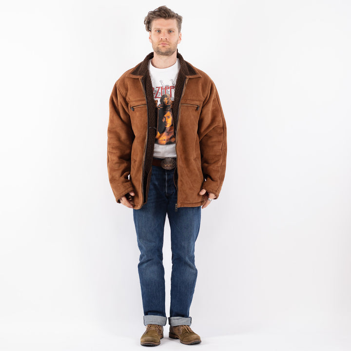 Vintage 00's Men Faux Sheepskin Jacket in BrownZ1543