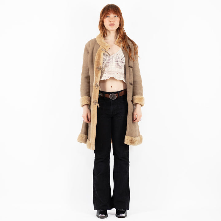 Vintage 70's Women Sheepskin Shearling Coat in Beige