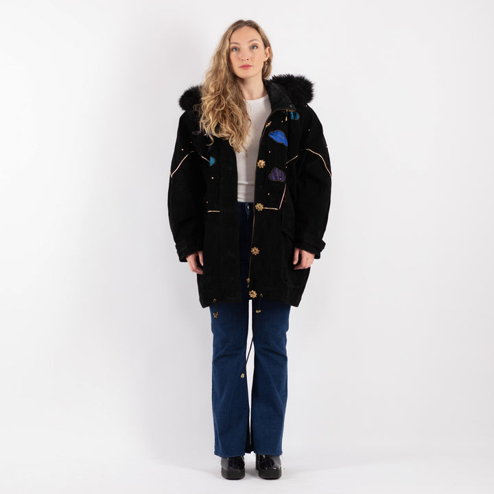 Vintage 90's Women Suede Coat in BlackV9171