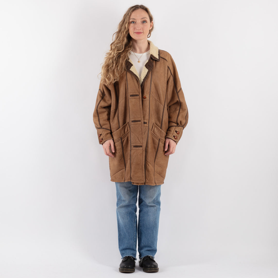 Vintage 90's Women Sheepskin Coat in BeigeV9263