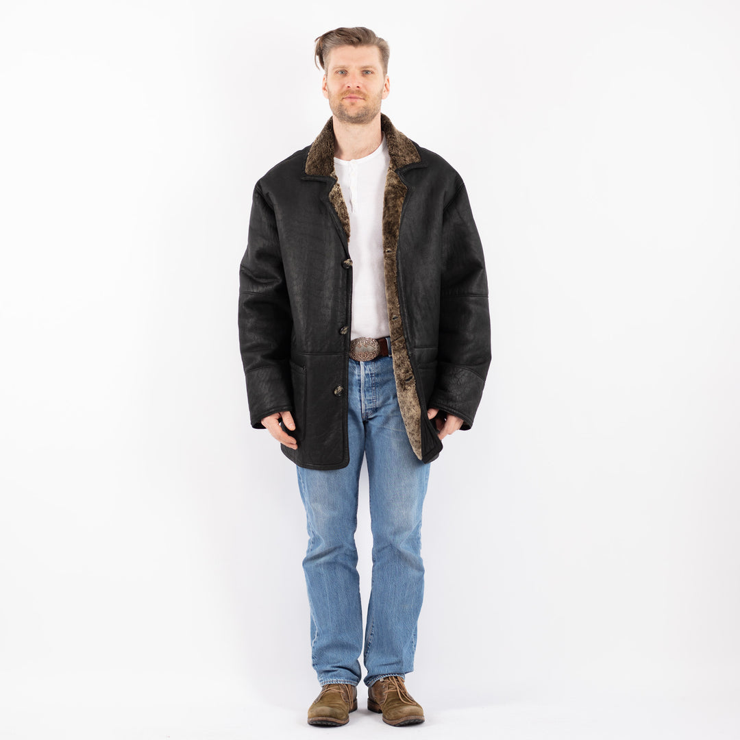 Vintage 90's Men Sheepskin Coat in BlackZ1436