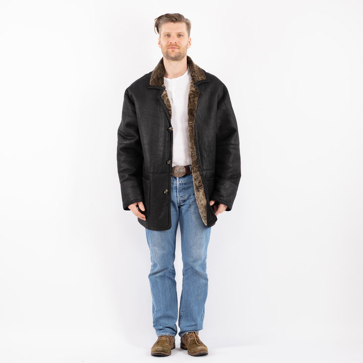 Vintage 90's Men Sheepskin Coat in BlackZ1436