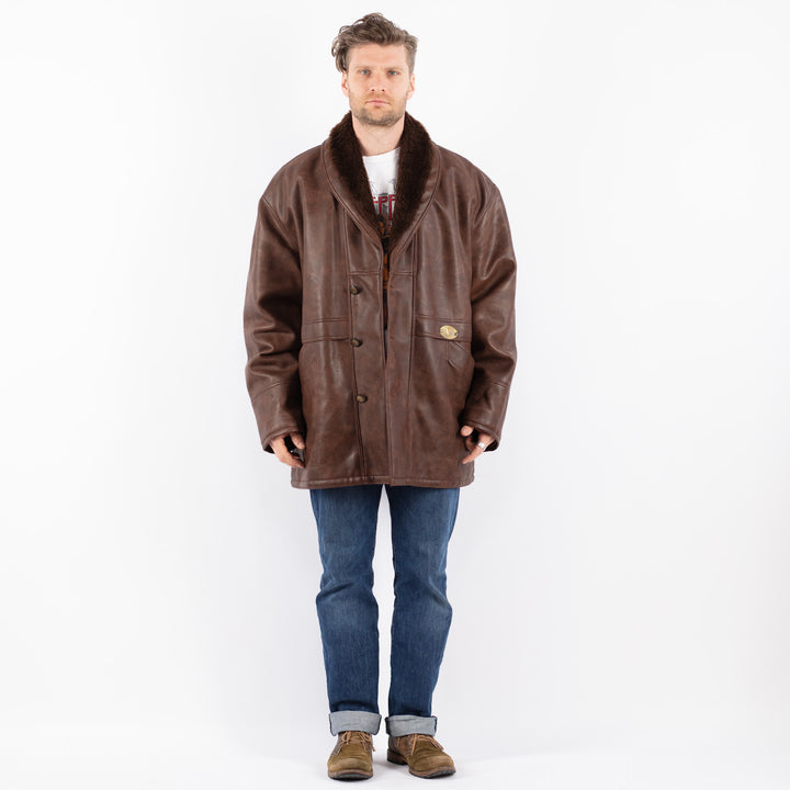 Vintage 90's Men Faux Sheepskin Coat in BrownZ1544