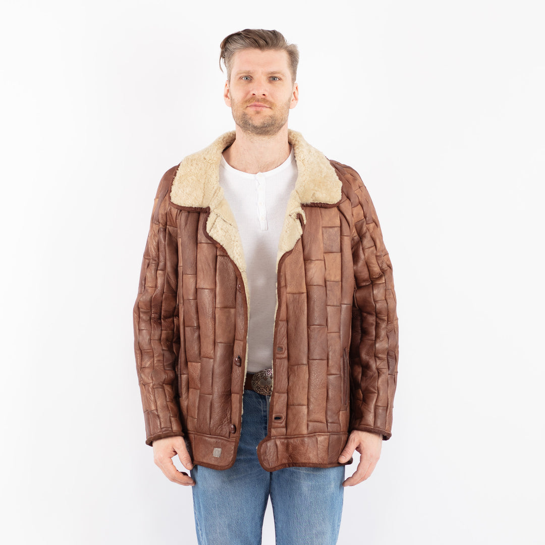 Vintage 80's Men Sheepskin Jacket in BrownZ1437