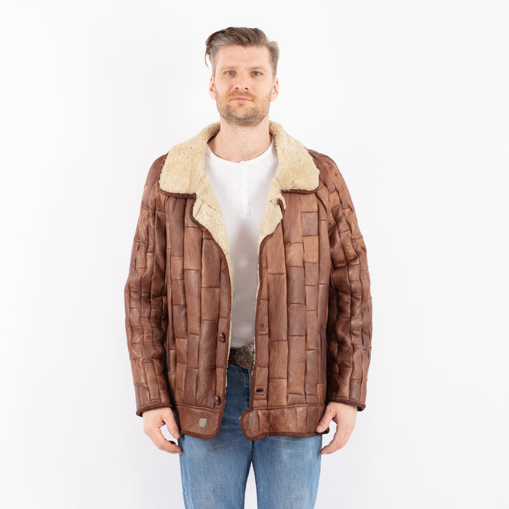 Vintage 80's Men Sheepskin Jacket in BrownZ1437