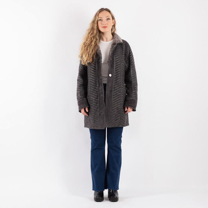 Vintage 90's Women Sheepskin Coat in GrayV9172