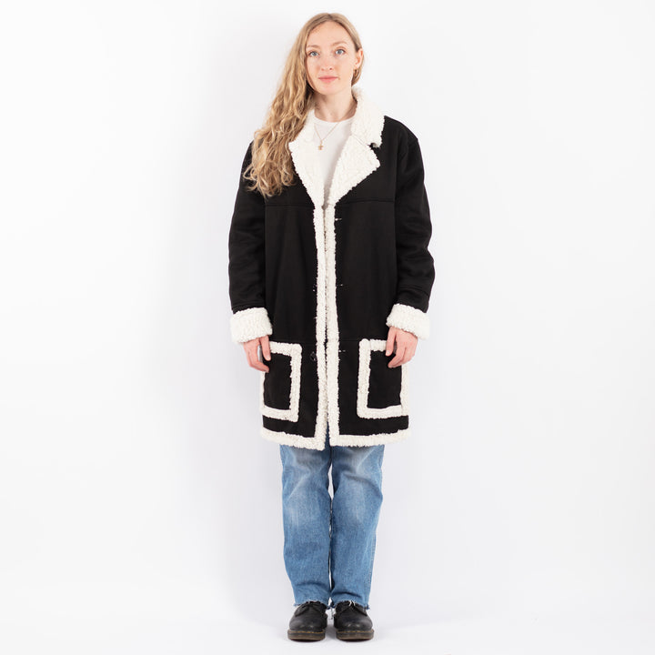 Vintage 90's Women Faux Sheepskin Coat in BlackV9511