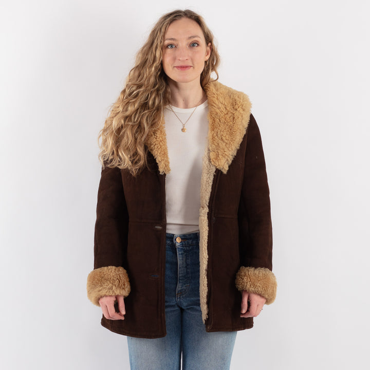 Vintage 70's Women Sheepskin Coat in BrownV9264