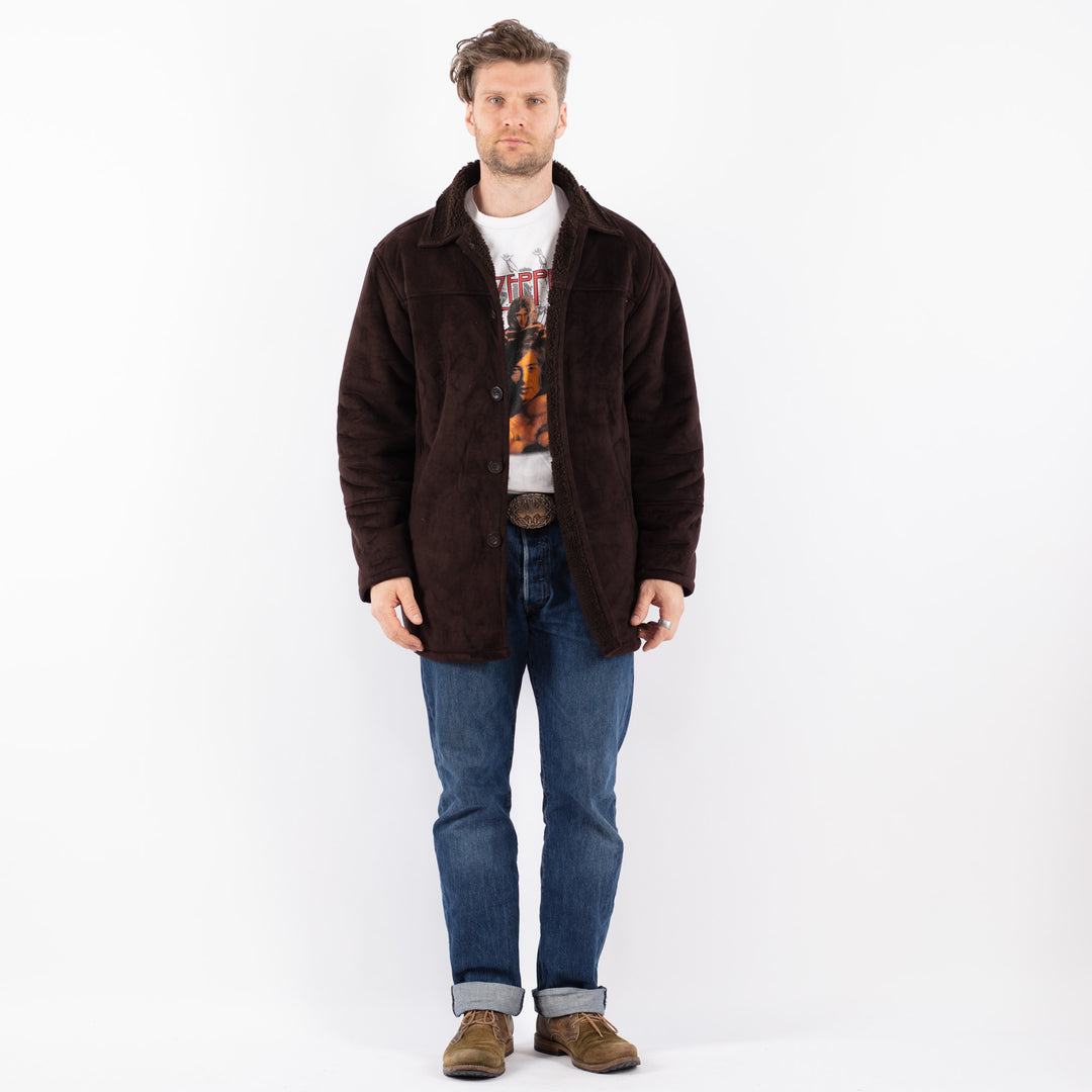 Vintage 90's Men Faux Sheepskin Coat in BrownZ1545