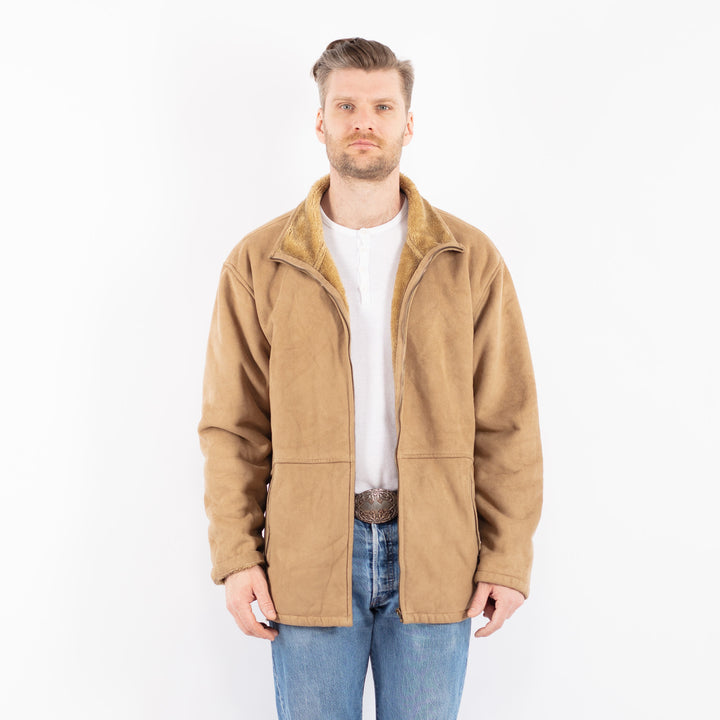 Vintage 00's Men Faux Sheepskin Jacket in BeigeZ1438