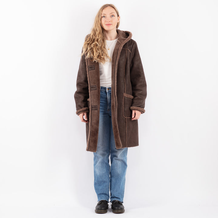 Vintage 90's Women Faux Sheepskin in BrownV9513