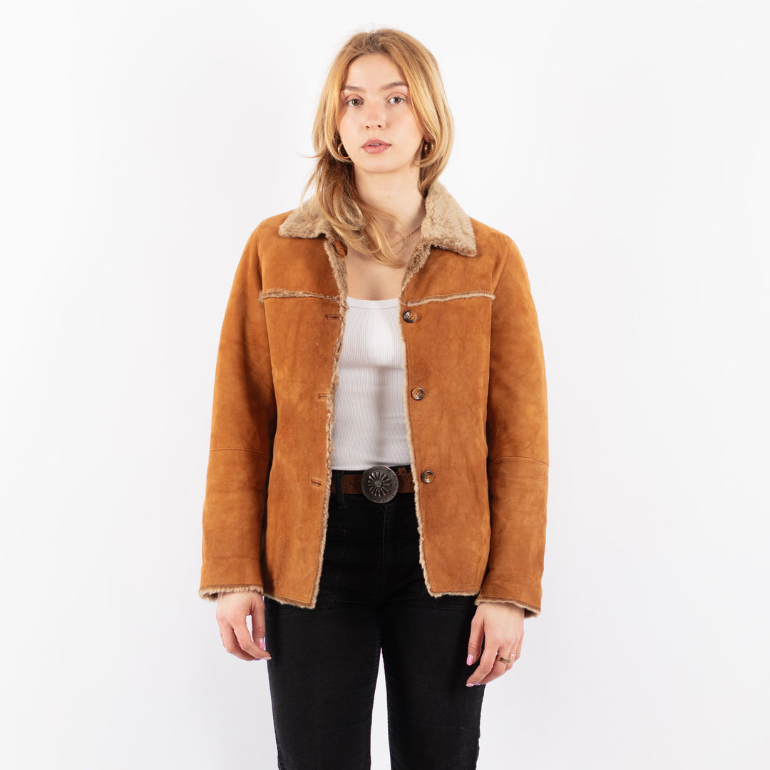Vintage 90's Women Sheepskin Jacket in BrownV9682