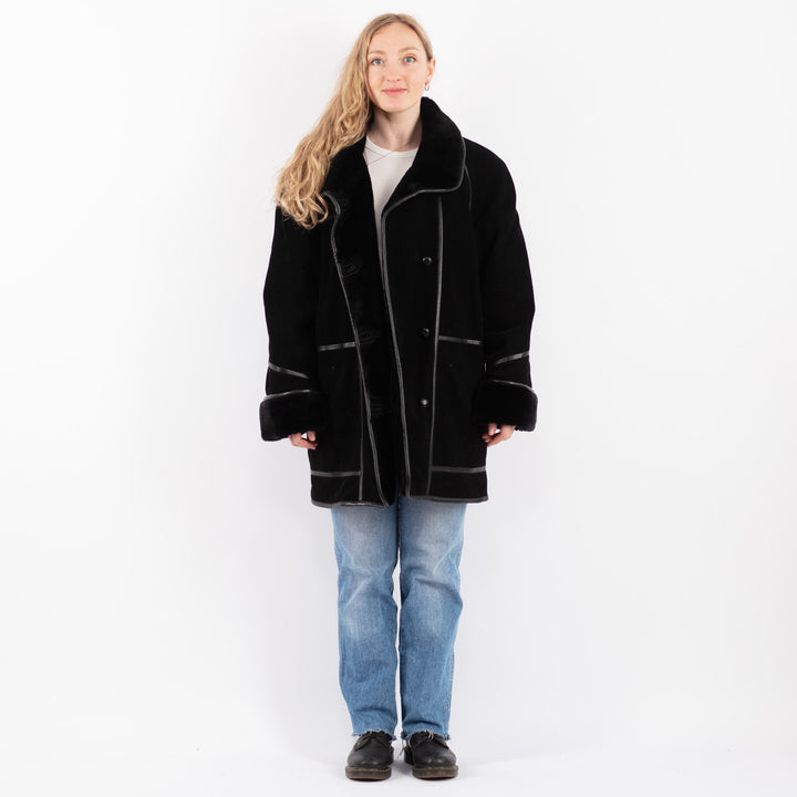 Vintage 90's Women Faux Sheepskin Coat in BlackV9514