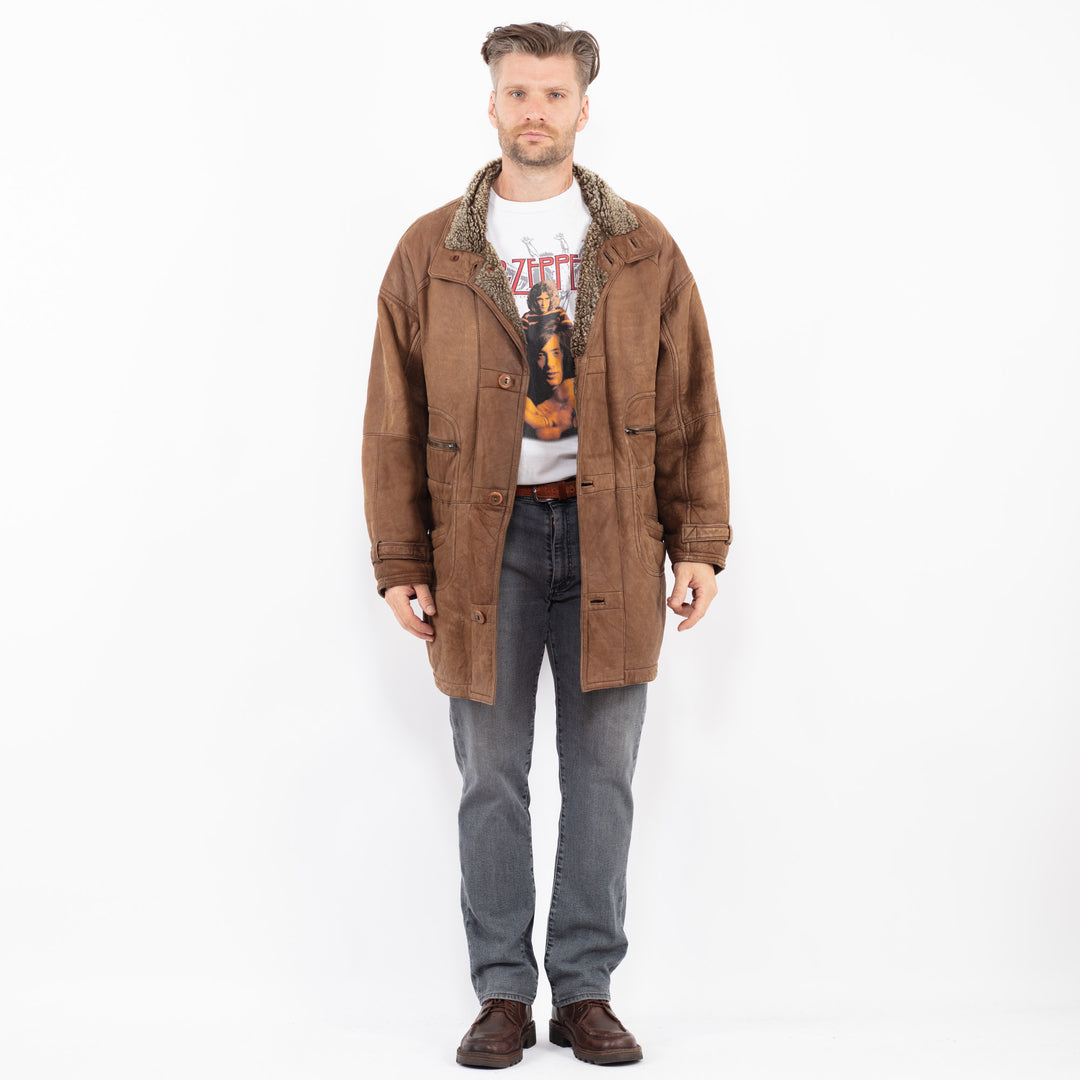 Vintage 90's Men Sheepskin Coat in BrownZ2114