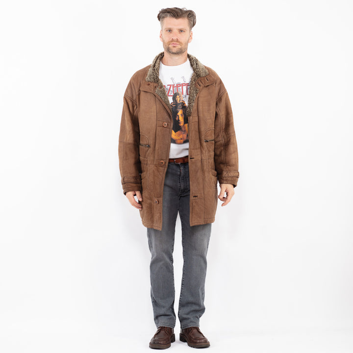 Vintage 90's Men Sheepskin Coat in BrownZ2114