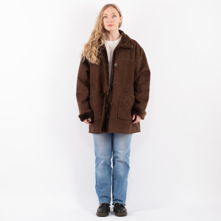 Vintage 90's Women Faux Sheepskin in BrownV9515