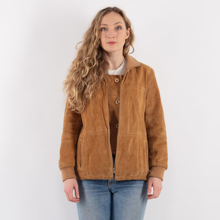 Vintage 80's Women Suede Sherpa Jacket in BeigeV9266