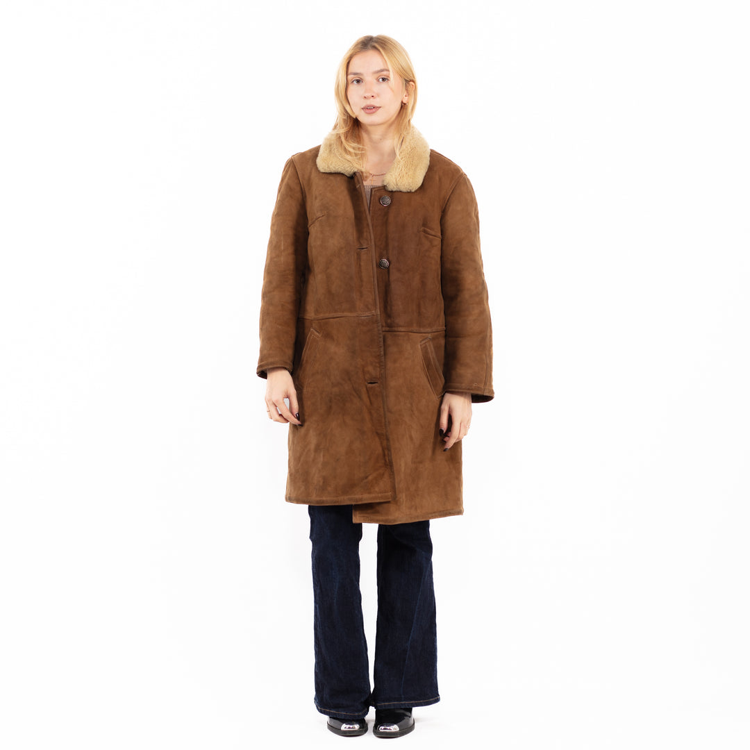 Vintage 70's Women Sheepskin Coat in Brown