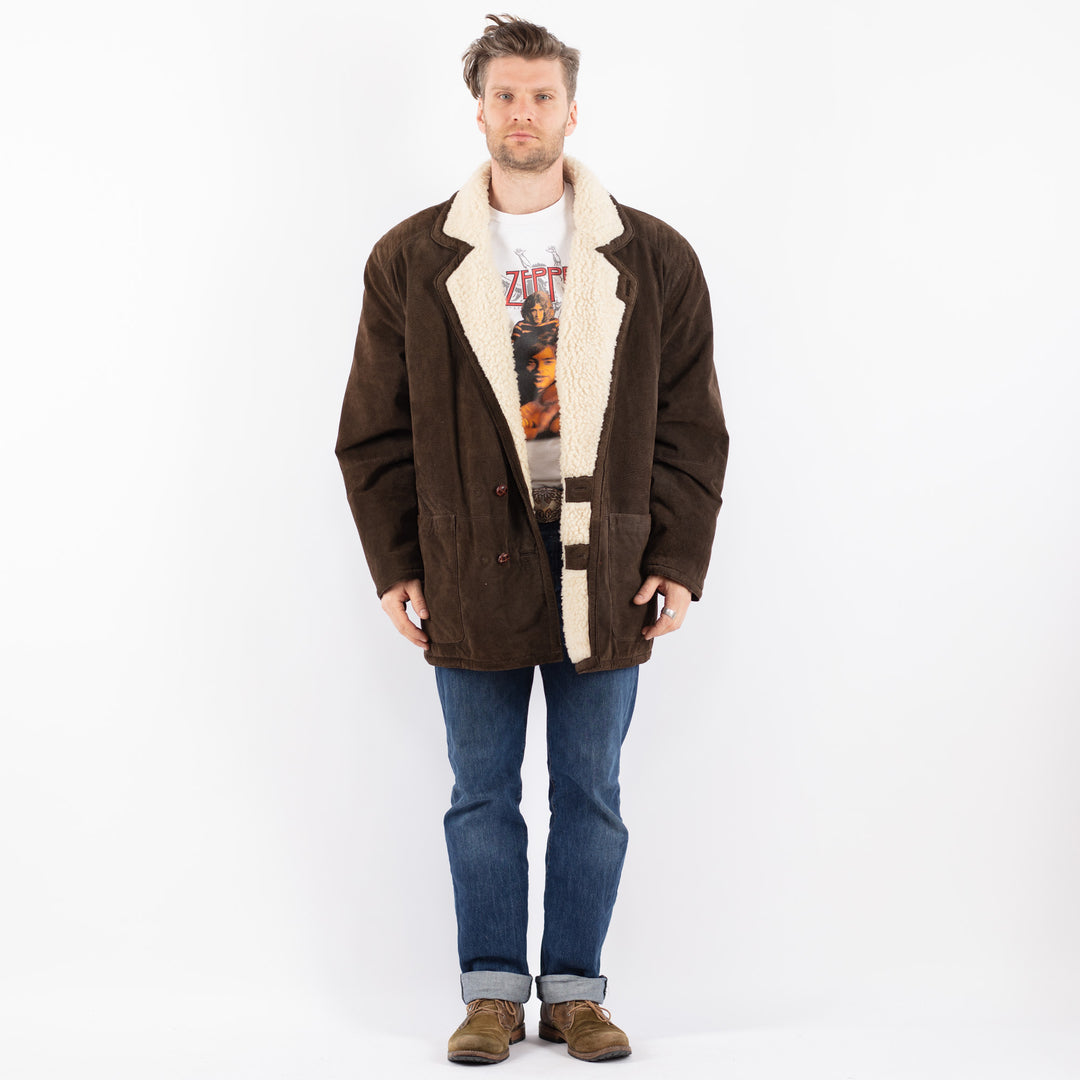 Vintage 80's Men Suede Sherpa Coat in BrownZ1547