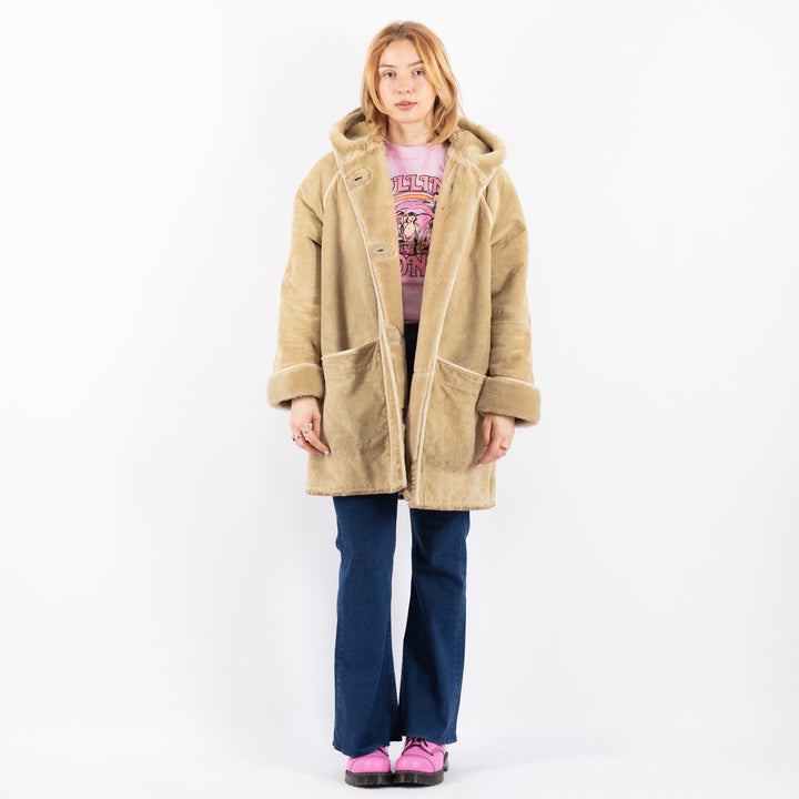 Vintage 90's Women Suede Sherpa Coat in BeigeV9581