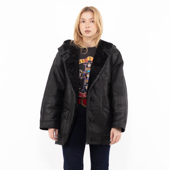 Vintage 90's Women Sheepskin Coat in BlackA1156