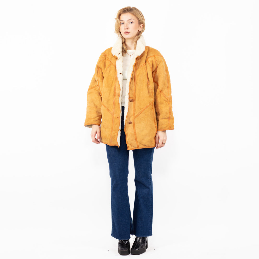 Vintage 80's Women Sheepskin Coat in Brown