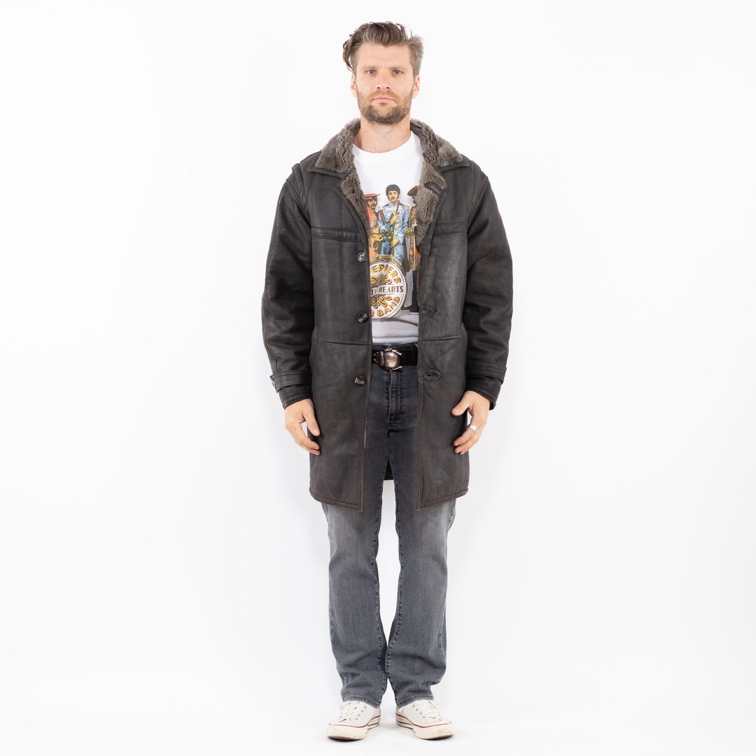 Vintage 80's Men Sheepskin Coat in GrayZ1993