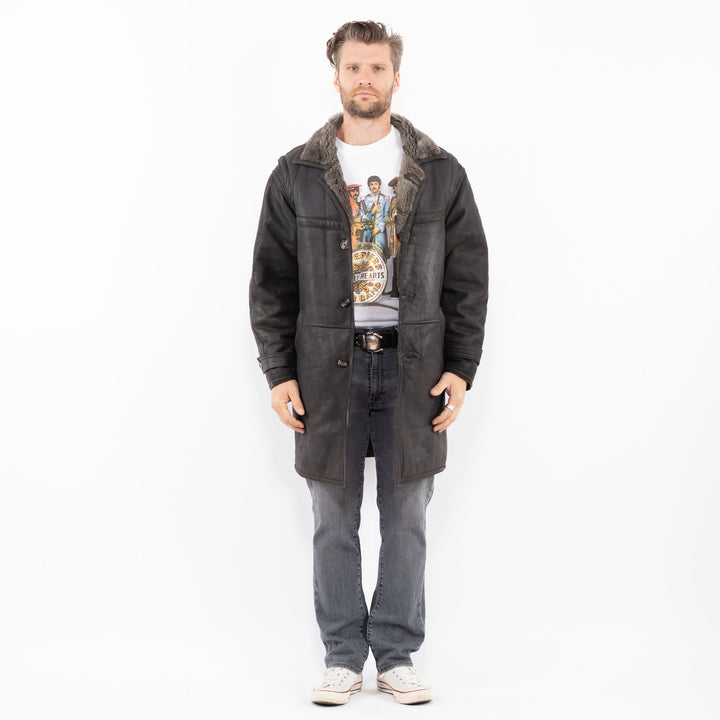 Vintage 80's Men Sheepskin Coat in GrayZ1993