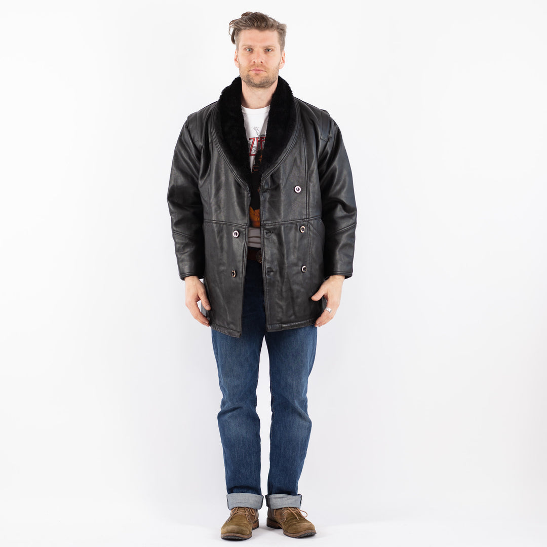 Vintage 90's Men Faux Sheepskin Coat in BlackZ1548