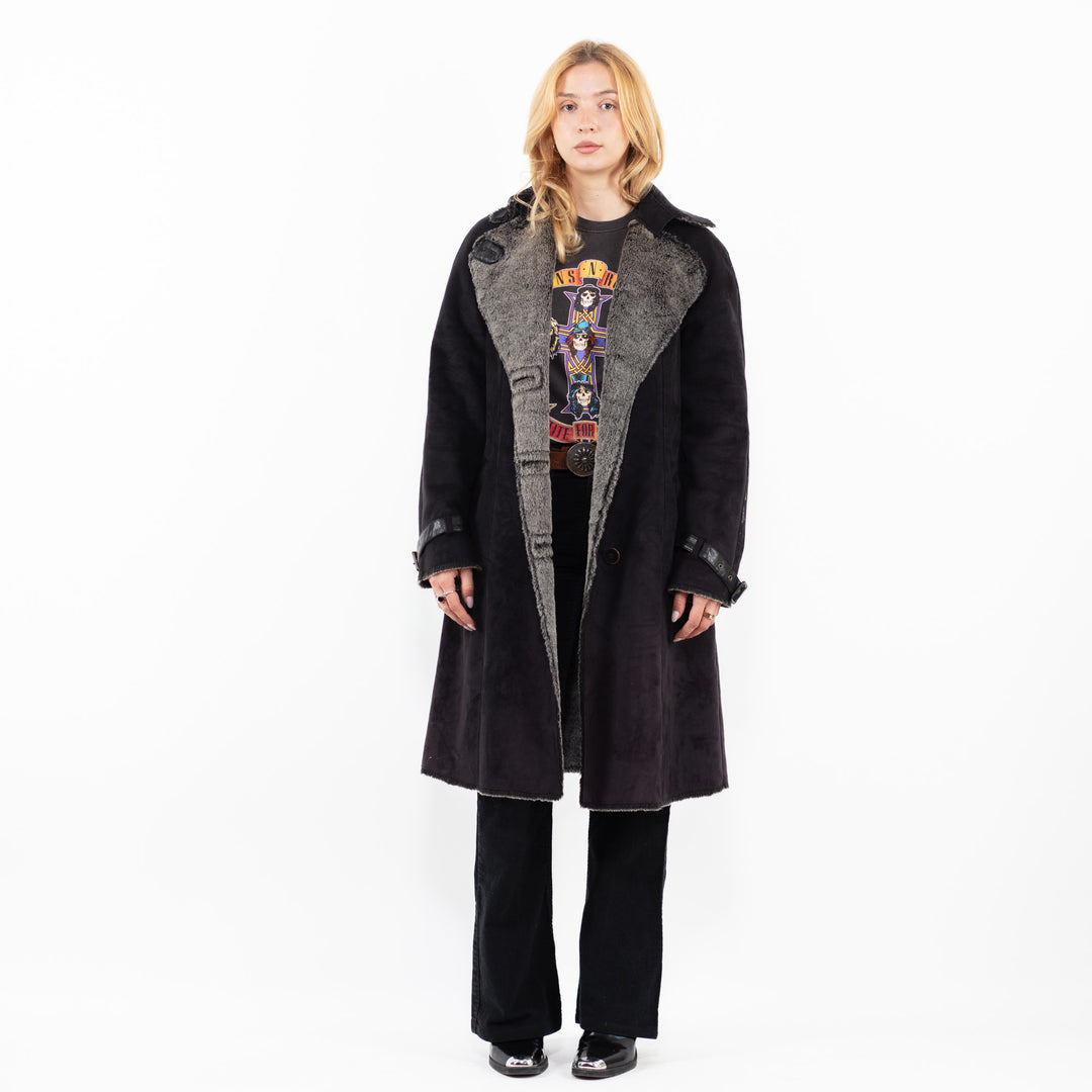 Vintage 00's Women Faux Sheepskin Coat in BlackA0222