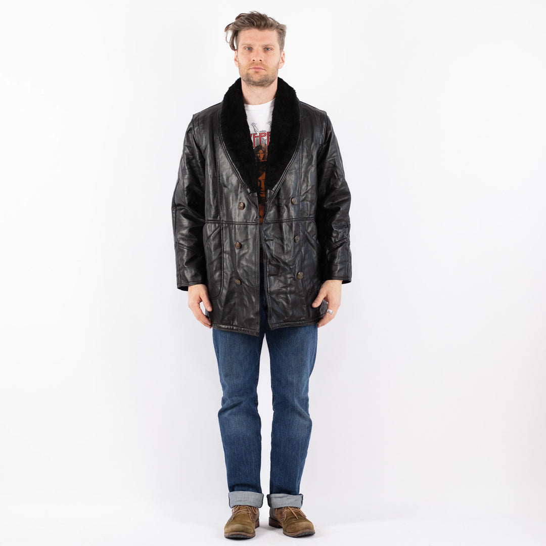 Vintage 90's Men Faux Sheepskin in BlackZ1549