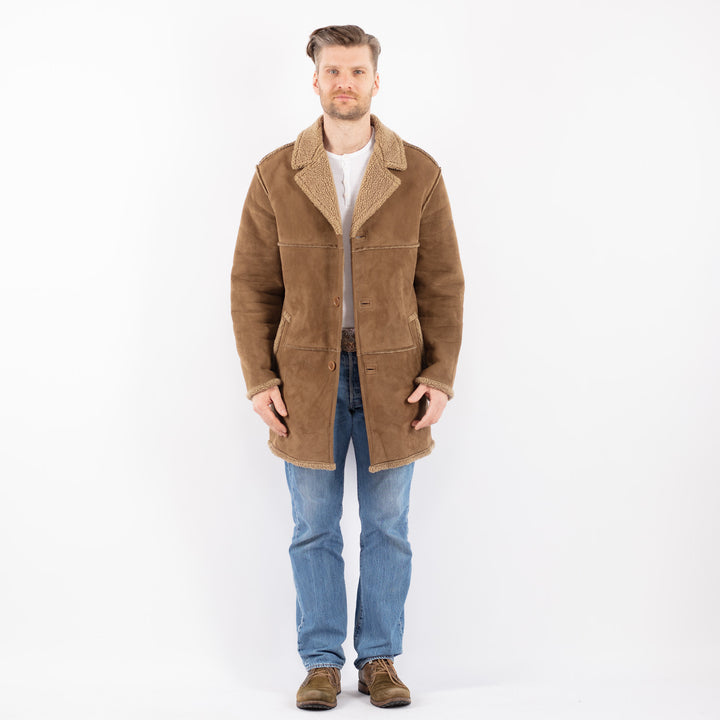 Vintage 00's Men Faux Sheepskin Coat in BeigeZ1442